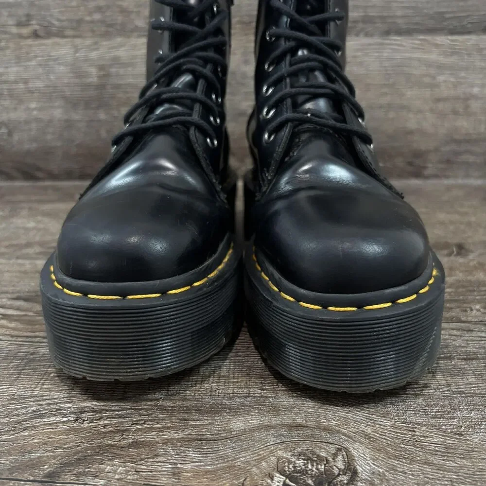 Dr. Martens Jadon Boots Women's 6 Black Leather Platform Combat Side Zip Chunky